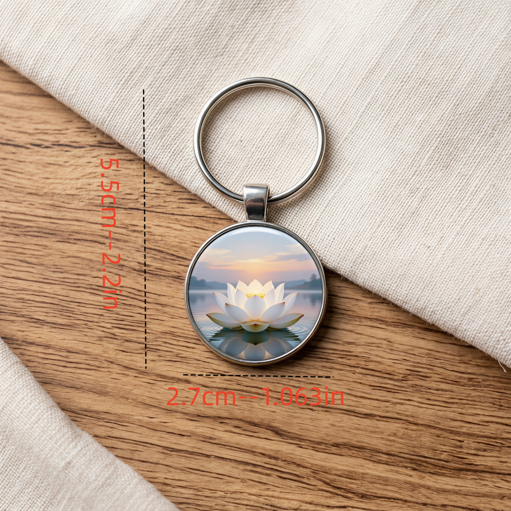 Fashionable Alloy Keychain with Lotus on Water at Sunset